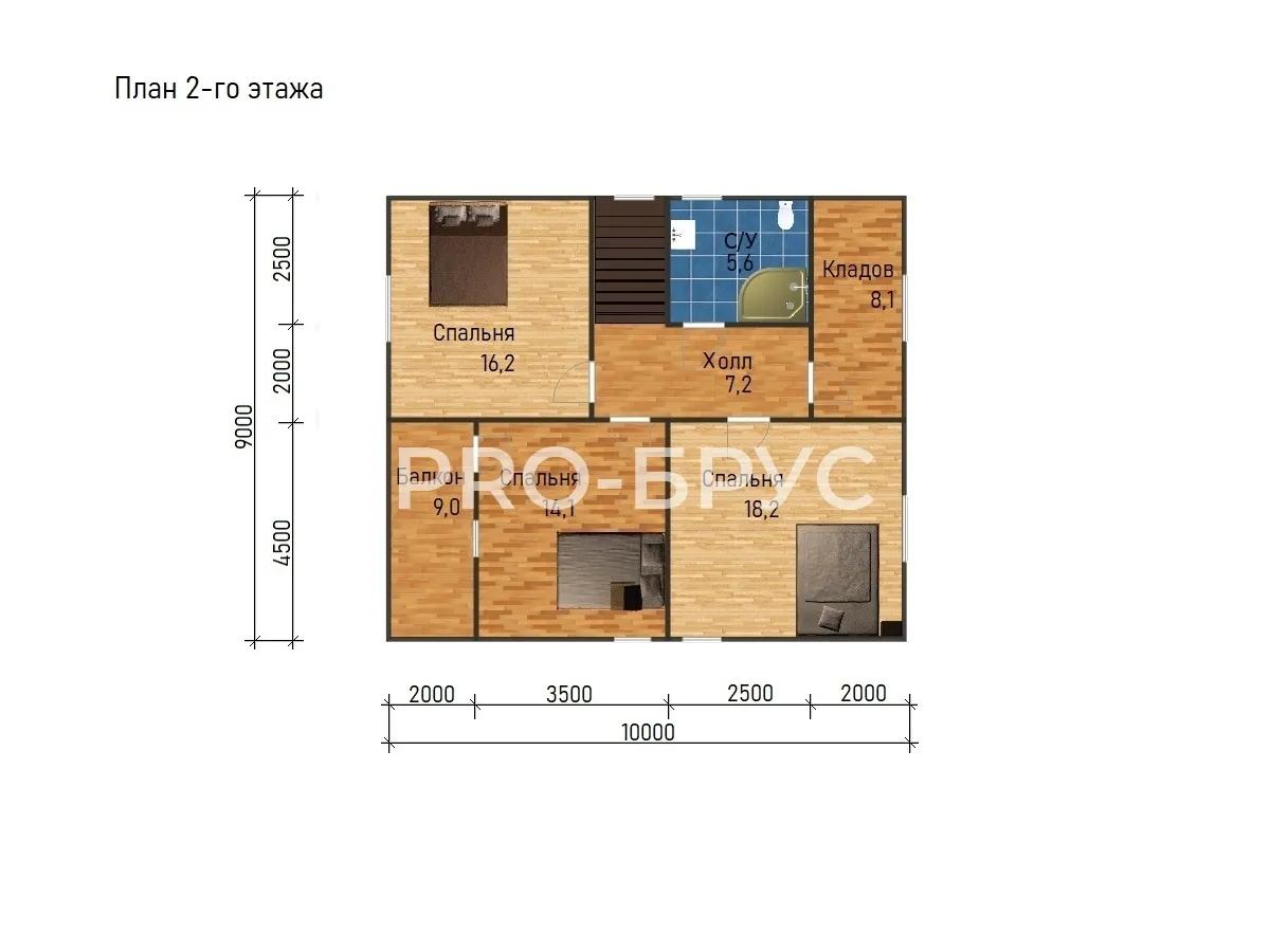 Проект дома из бруса - 9х10 - «Кострома» - 135 м² - планировка второго этажа