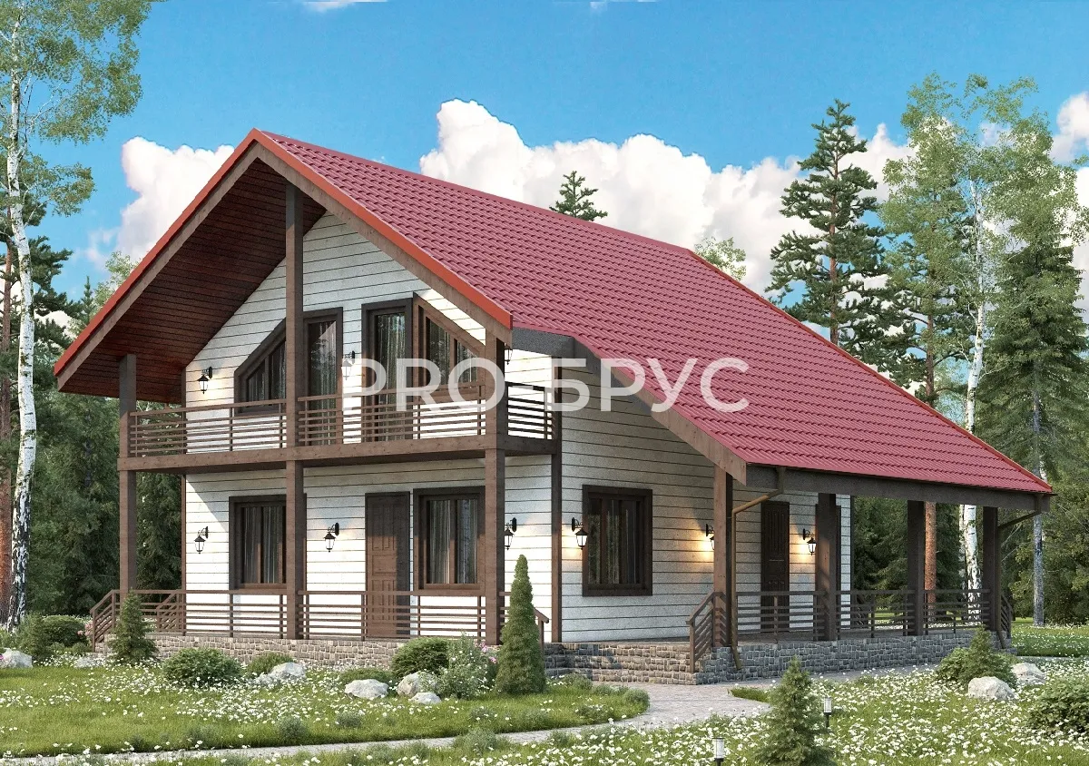 Проект дома из бруса - 11х11 - «Подольск» - 142 м² - главный вид