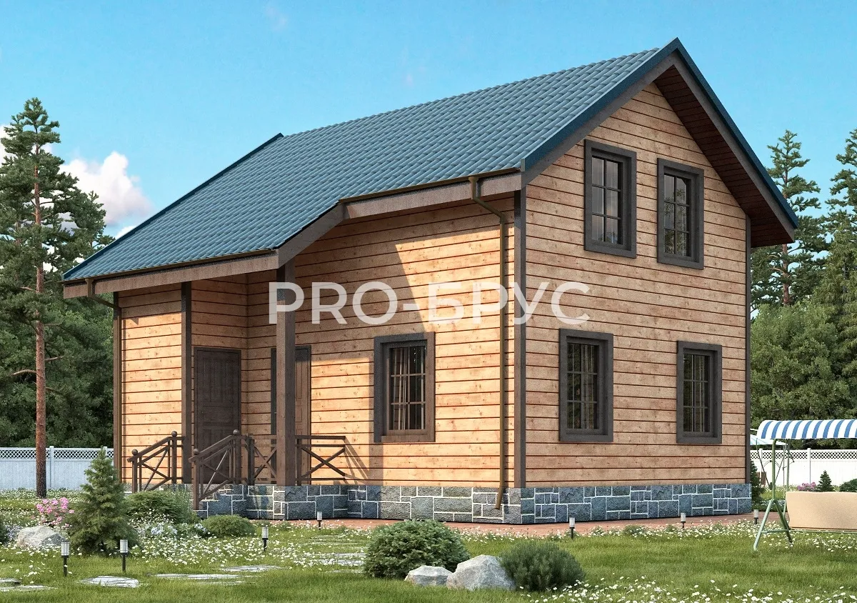 Проект дома из бруса - 6х8 - «Королёв» - 80 м² - главный вид