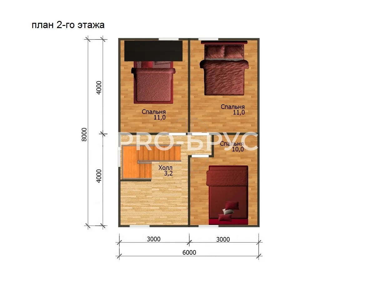 Проект дома из бруса - 6х8 - «Мантурово» - 80 м² - планировка второго этажа
