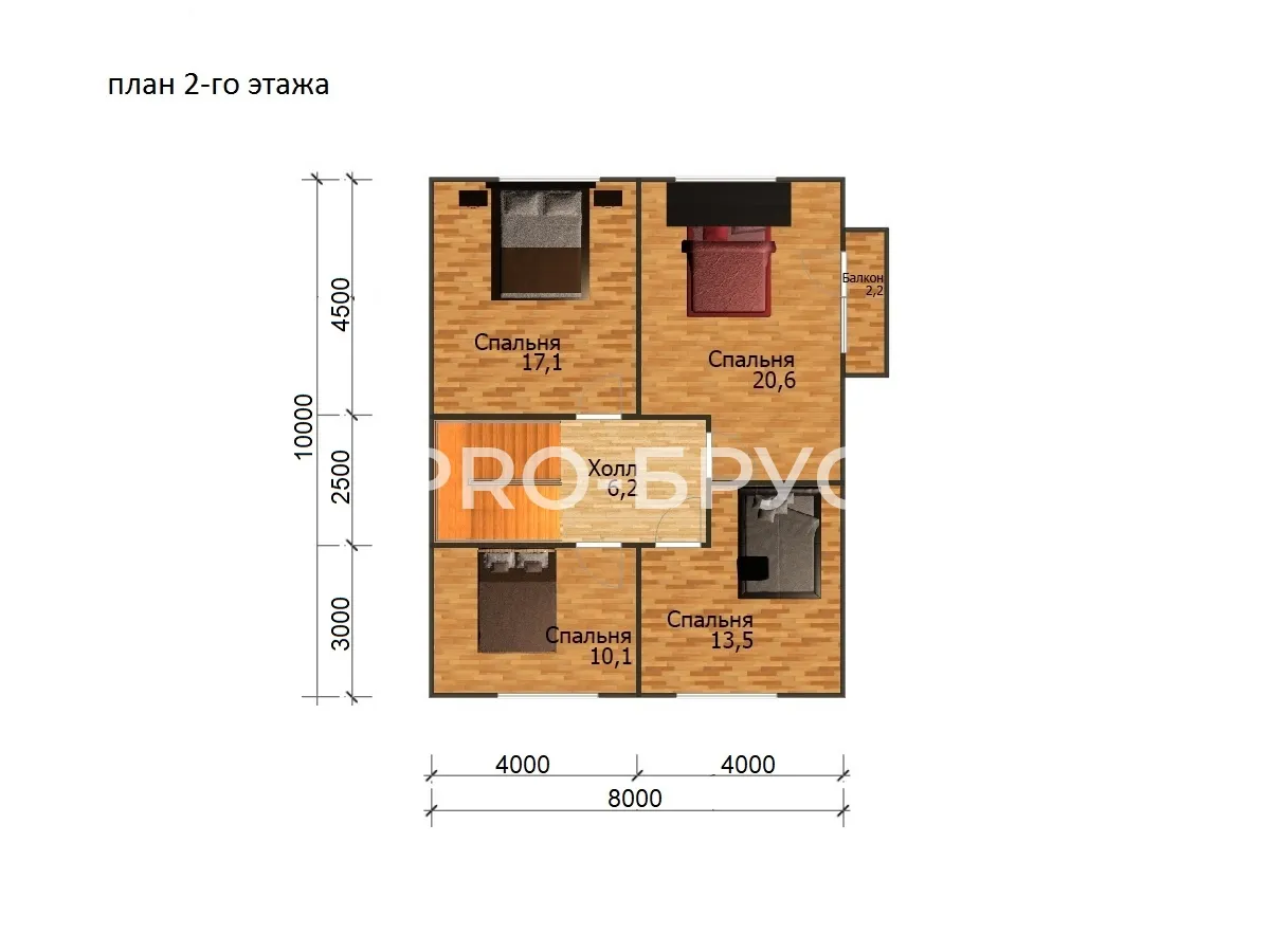 Проект дома из бруса - 8х12 - «Нерехта» - 141 м² - планировка второго этажа