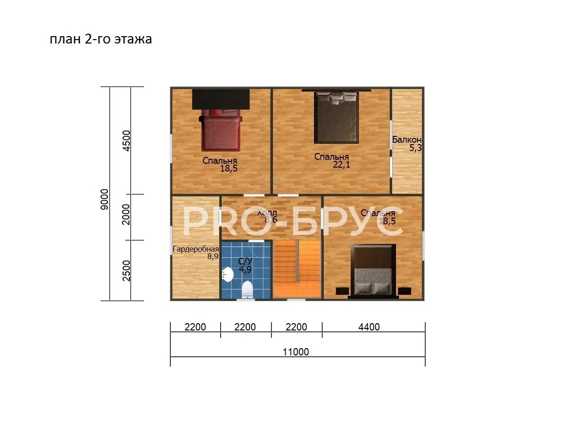 Проект дома из бруса - 9х14 - «Чухлома» - 189 м² - планировка второго этажа