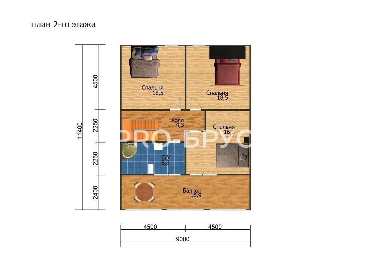 Проект дома из бруса - 9х11 - «Кологрив» - 140 м² - планировка второго этажа