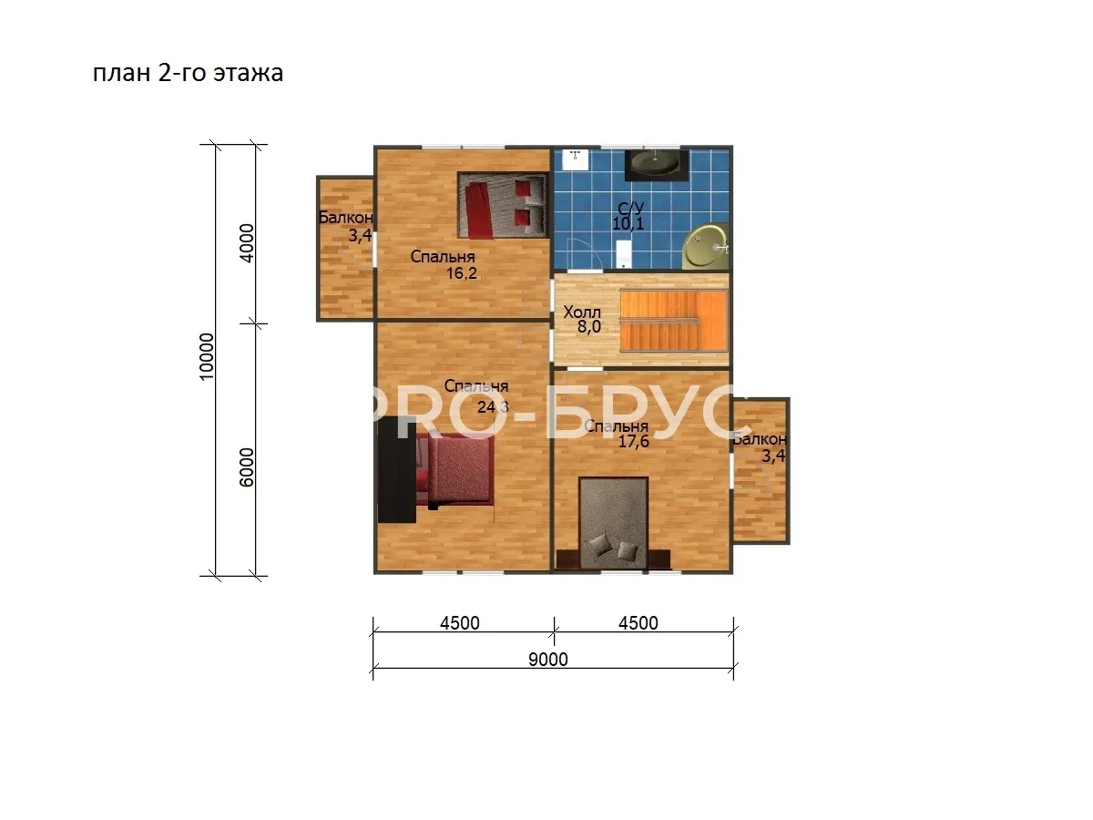 Проект дома из бруса - 10х12 - «Орехово-Зуево» - 175 м² - планировка второго этажа