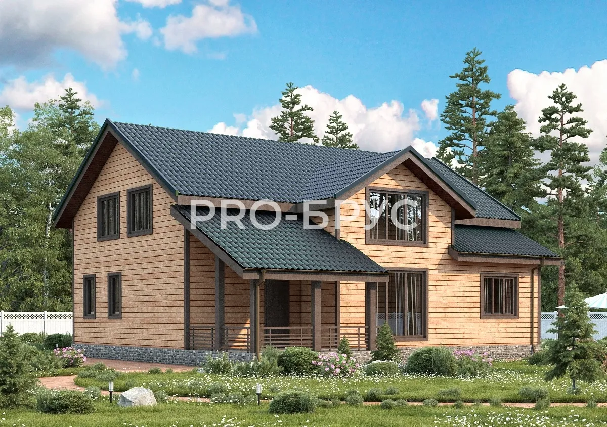 Проект дома из бруса - 13х13 - «Судиславль» - 256 м² - главный вид