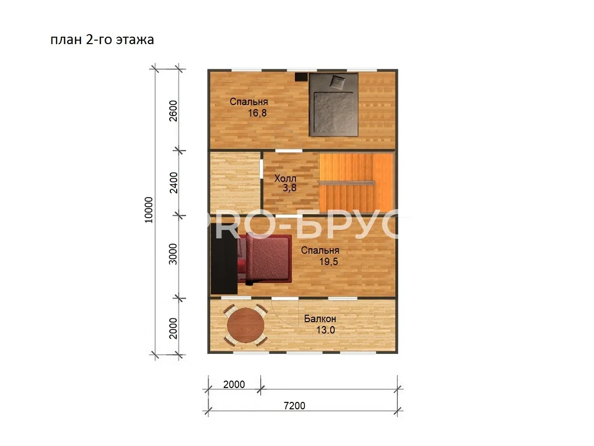 Проект дома из бруса - 7х11 - «Ногинск» - 96 м² - планировка второго этажа