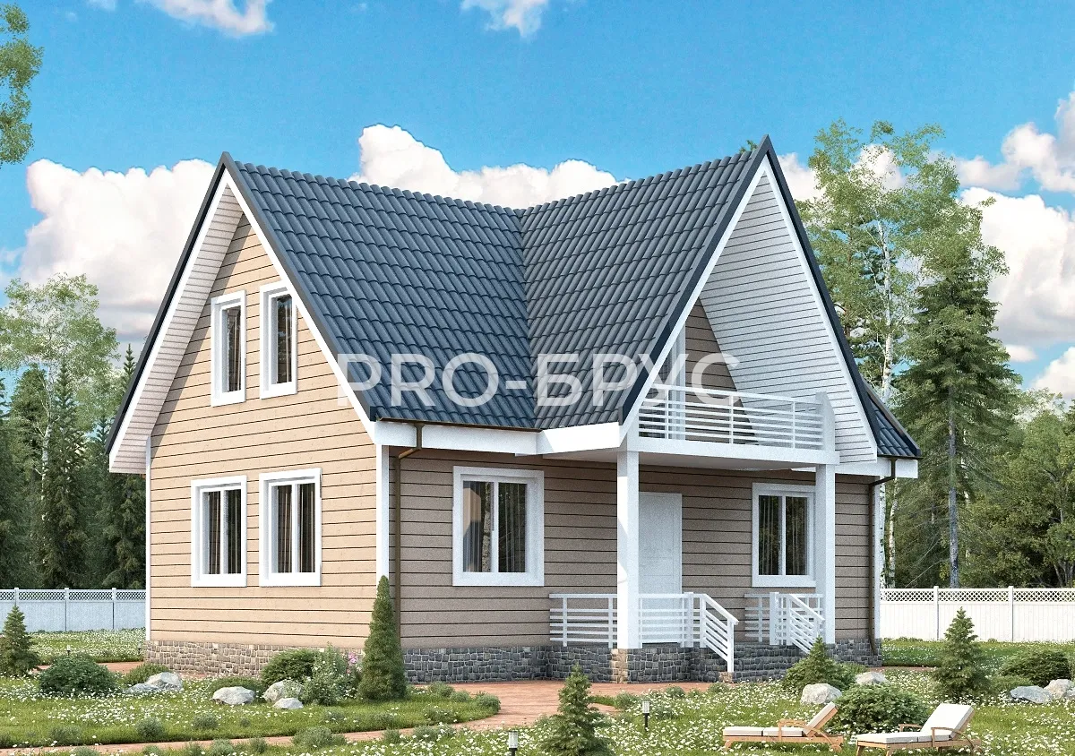 Проект дома из бруса - 10х8 - «Боговарово» - 112 м² - главный вид