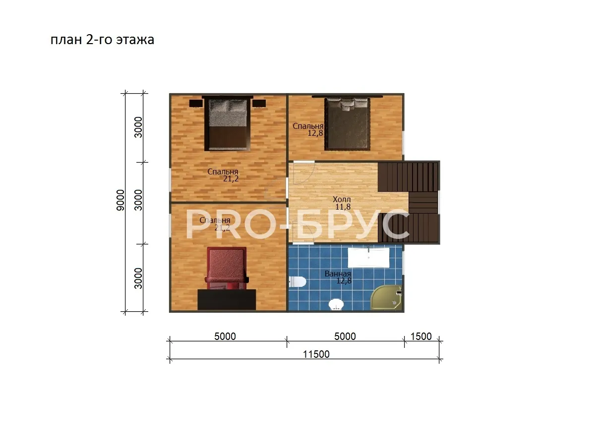 Проект дома из бруса - 11х10 - «Георгиевское» - 158 м² - планировка второго этажа
