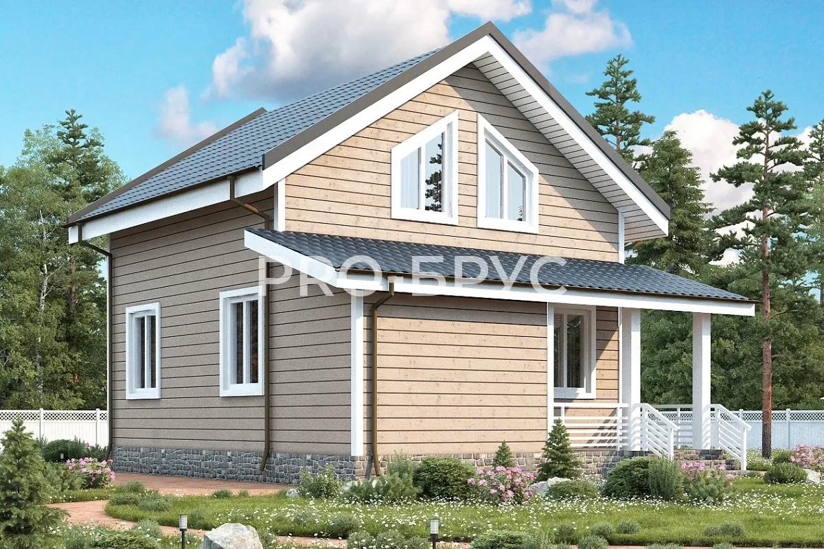 Проект дома из бруса - 7х8 - «Чистые Боры» - 80 м² - главный вид