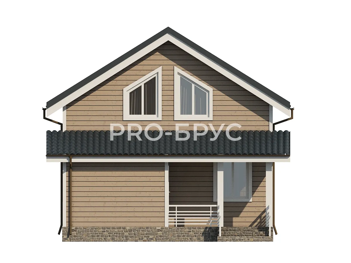 Проект дома из бруса - 7х8 - «Чистые Боры» - 80 м² - вид спереди