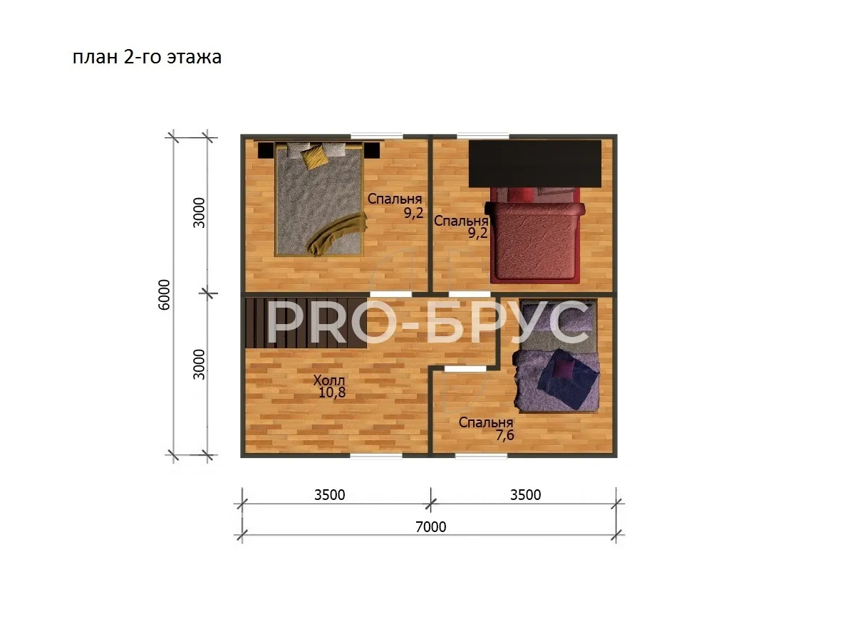 Проект дома из бруса - 7х8 - «Чистые Боры» - 80 м² - планировка второго этажа