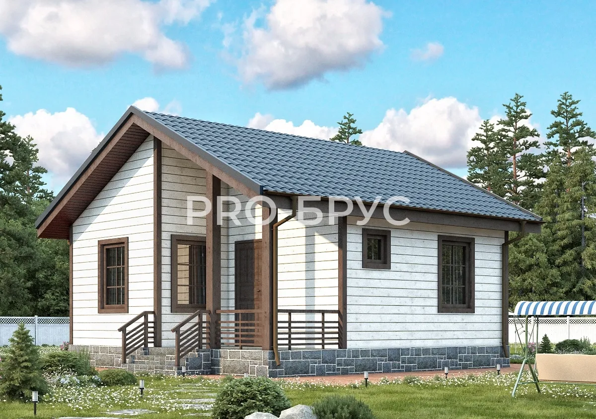 Проект дома из бруса - 7х7 - «Клин» - 49 м² - главный вид