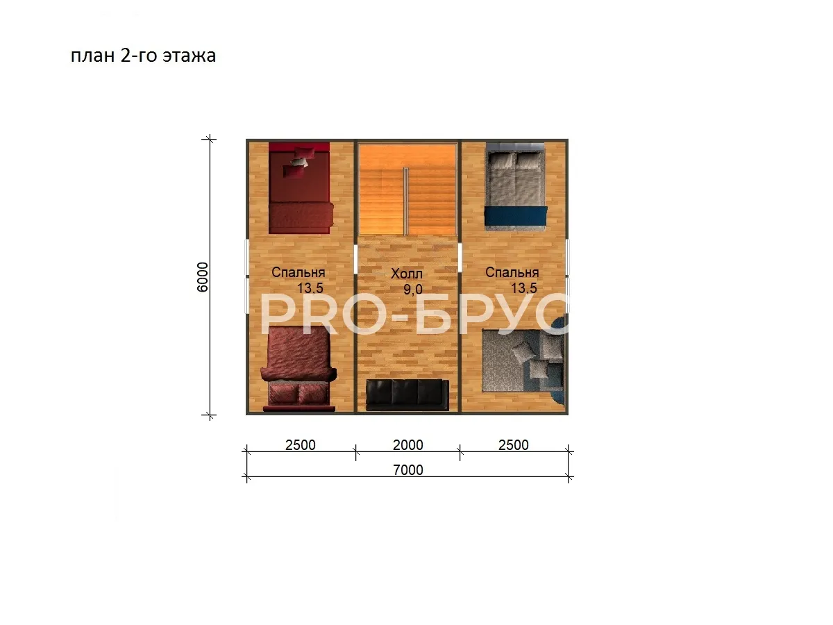 Проект дома из бруса - 7х9 - «Егорьевск» - 76 м² - планировка второго этажа