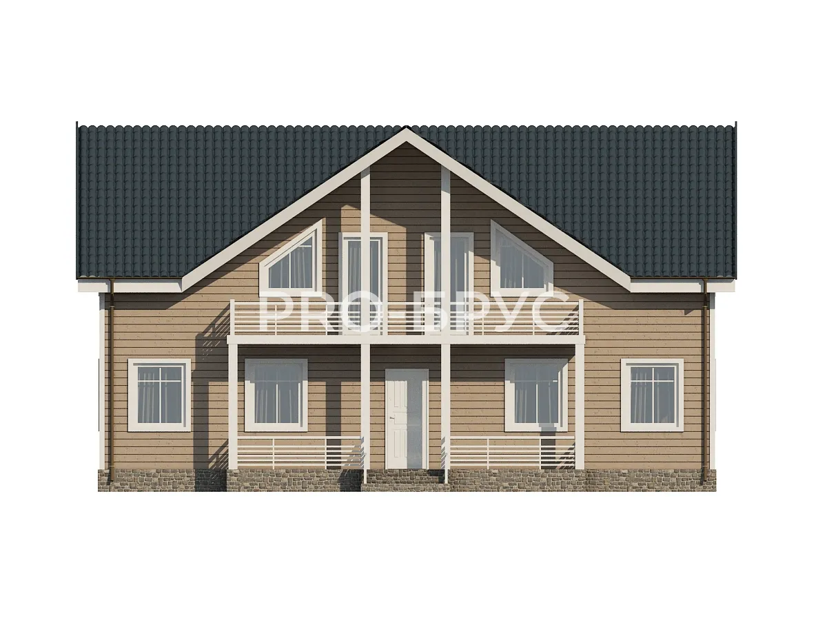 Проект дома из бруса - 9х10 - «Саметь» - 146 м² - вид спереди