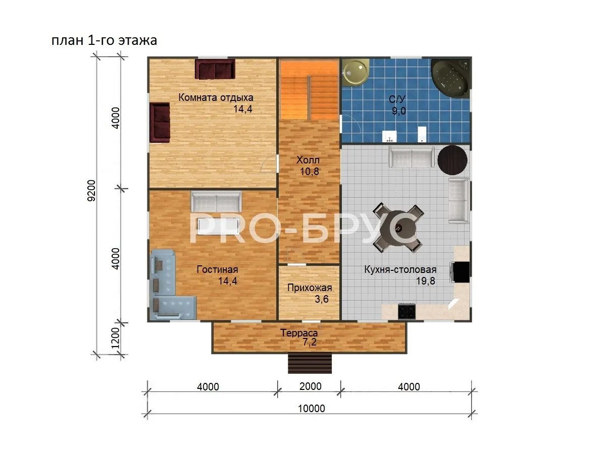 Проект дома из бруса - 9х10 - «Саметь» - 146 м² - планировка первого этажа