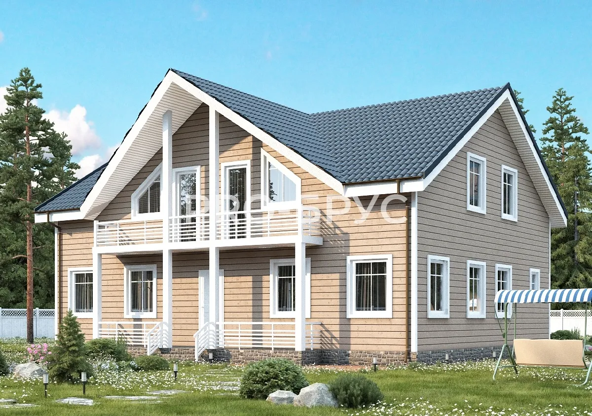 Проект дома из бруса - 9х10 - «Саметь» - 146 м² - главный вид