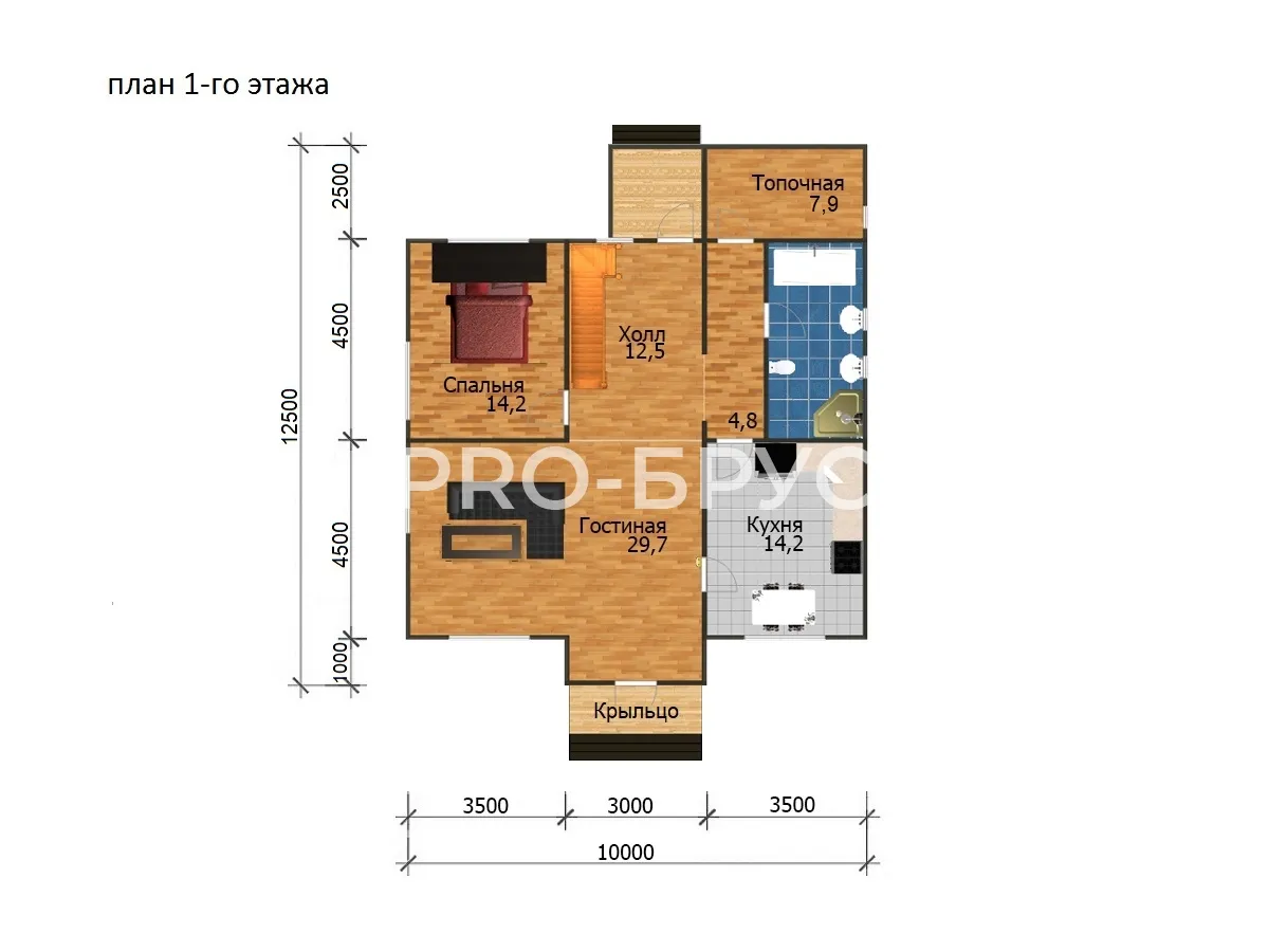 Проект дома из бруса - 10х12 - «Сандогора» - 159 м² - планировка первого этажа