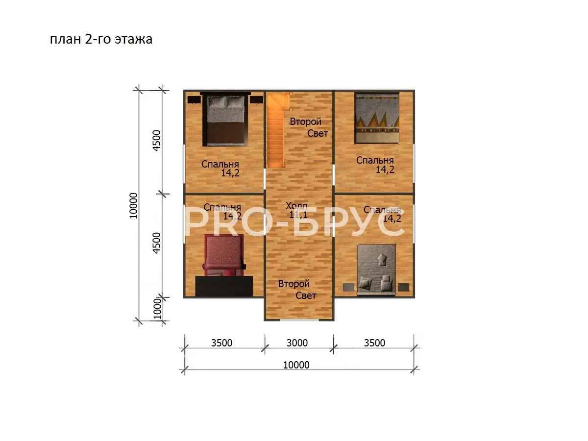 Проект дома из бруса - 10х12 - «Сандогора» - 159 м² - планировка второго этажа