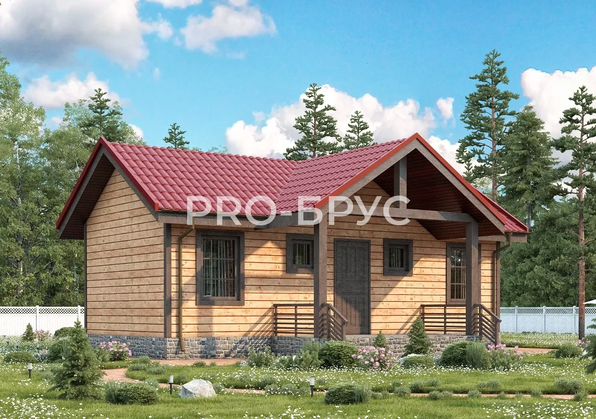Проект дома из бруса - 7х9 - «Середняя» - 55 м² - главный вид