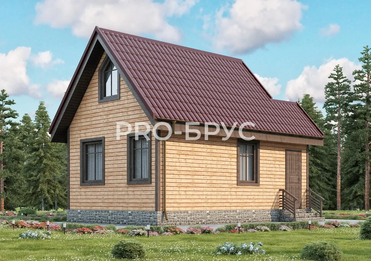 Проект дома из бруса - 5х7 - «Фрязино» - 68 м² - главный вид