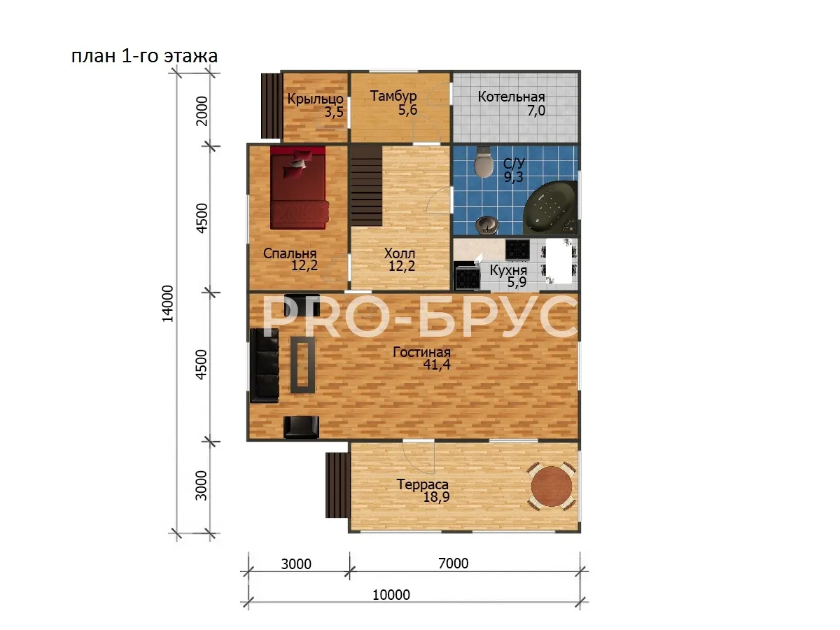 Проект дома из бруса - 10х14 - «Сухоногово» - 157 м² - планировка первого этажа