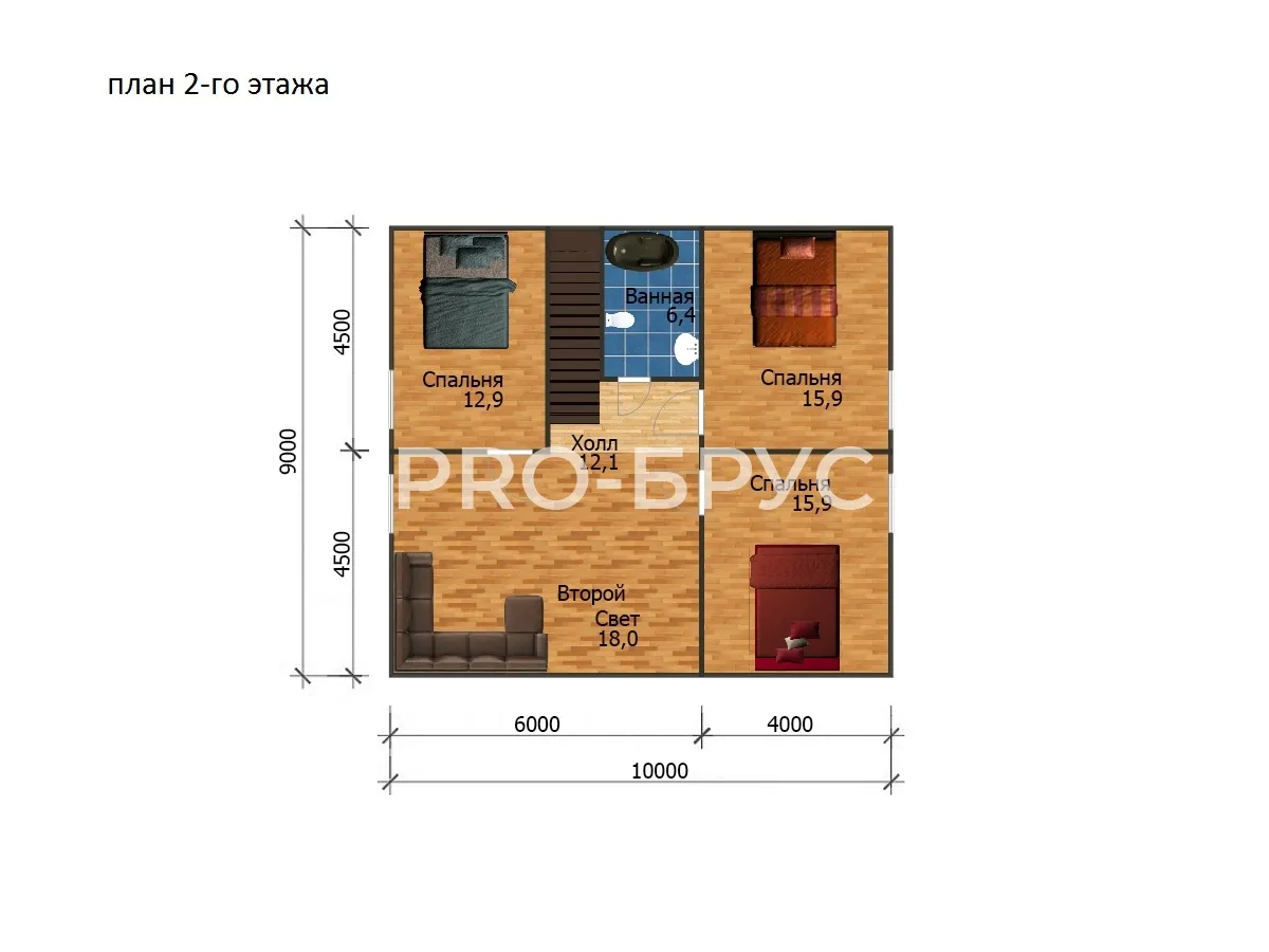 Проект дома из бруса - 10х14 - «Наро-Фоминск» - 157 м² - планировка второго этажа