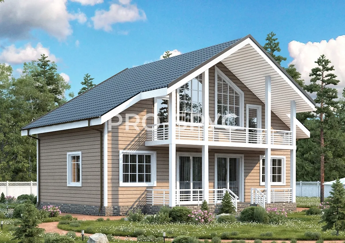Проект дома из бруса - 12х12 - «Кузнецово» - 142 м² - главный вид