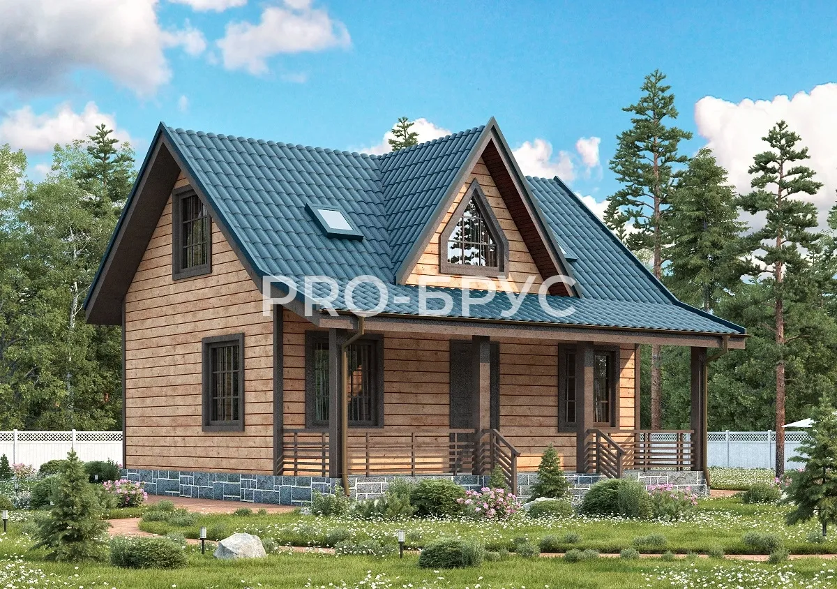 Проект дома из бруса - 8х8 - «Можайск» - 102 м² - главный вид