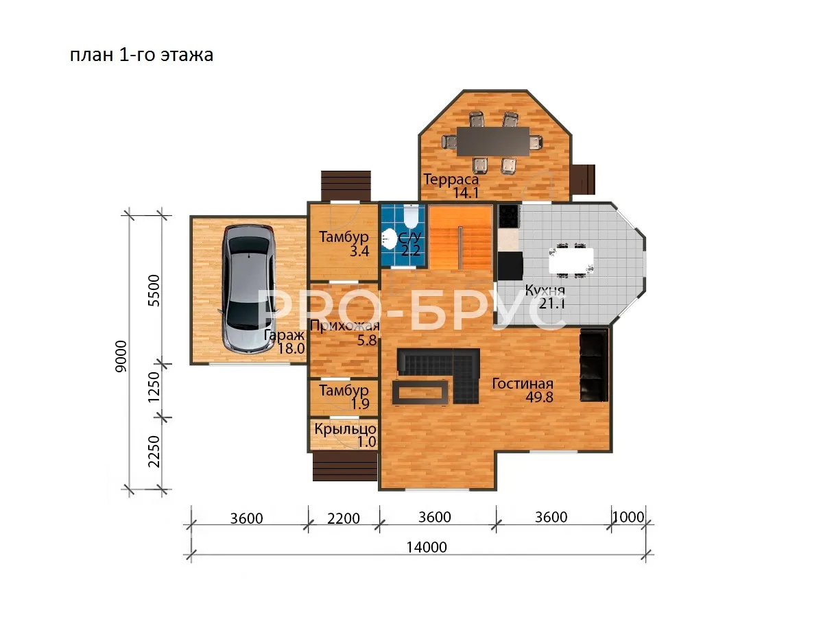 Проект дома из бруса - 9х14 - «Гридино» - 185 м² - планировка первого этажа