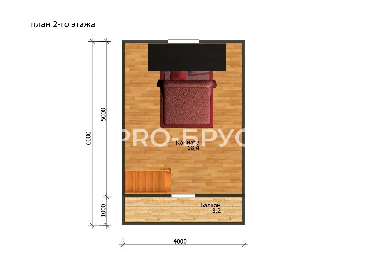 Проект дома из бруса - 6х7 - «Коровново» - 70 м² - планировка второго этажа
