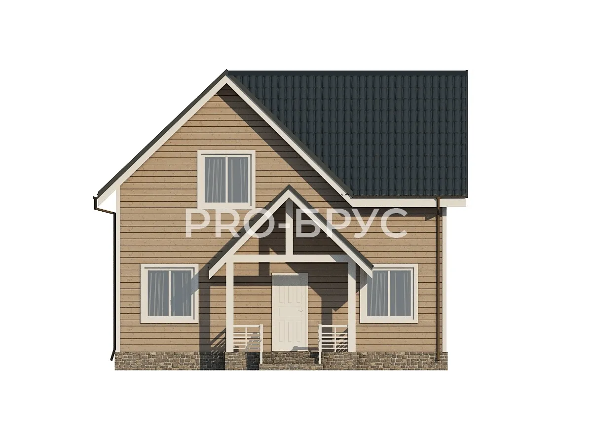 Проект дома из бруса - 9х9 - «Бронницы» - 90 м² - вид спереди