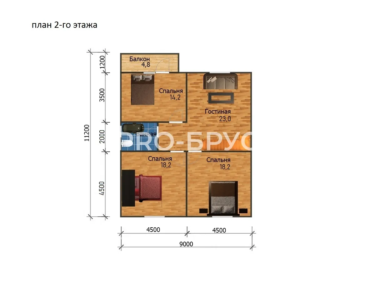Проект дома из бруса - 9х12 - «Палкино» - 160 м² - планировка второго этажа