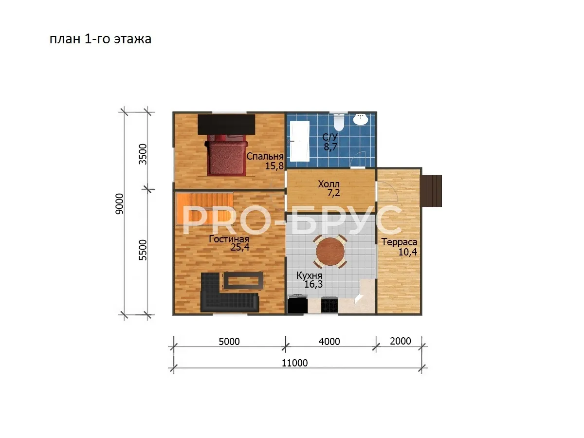 Проект дома из бруса - 9х11 - «Якимово» - 145 м² - планировка первого этажа