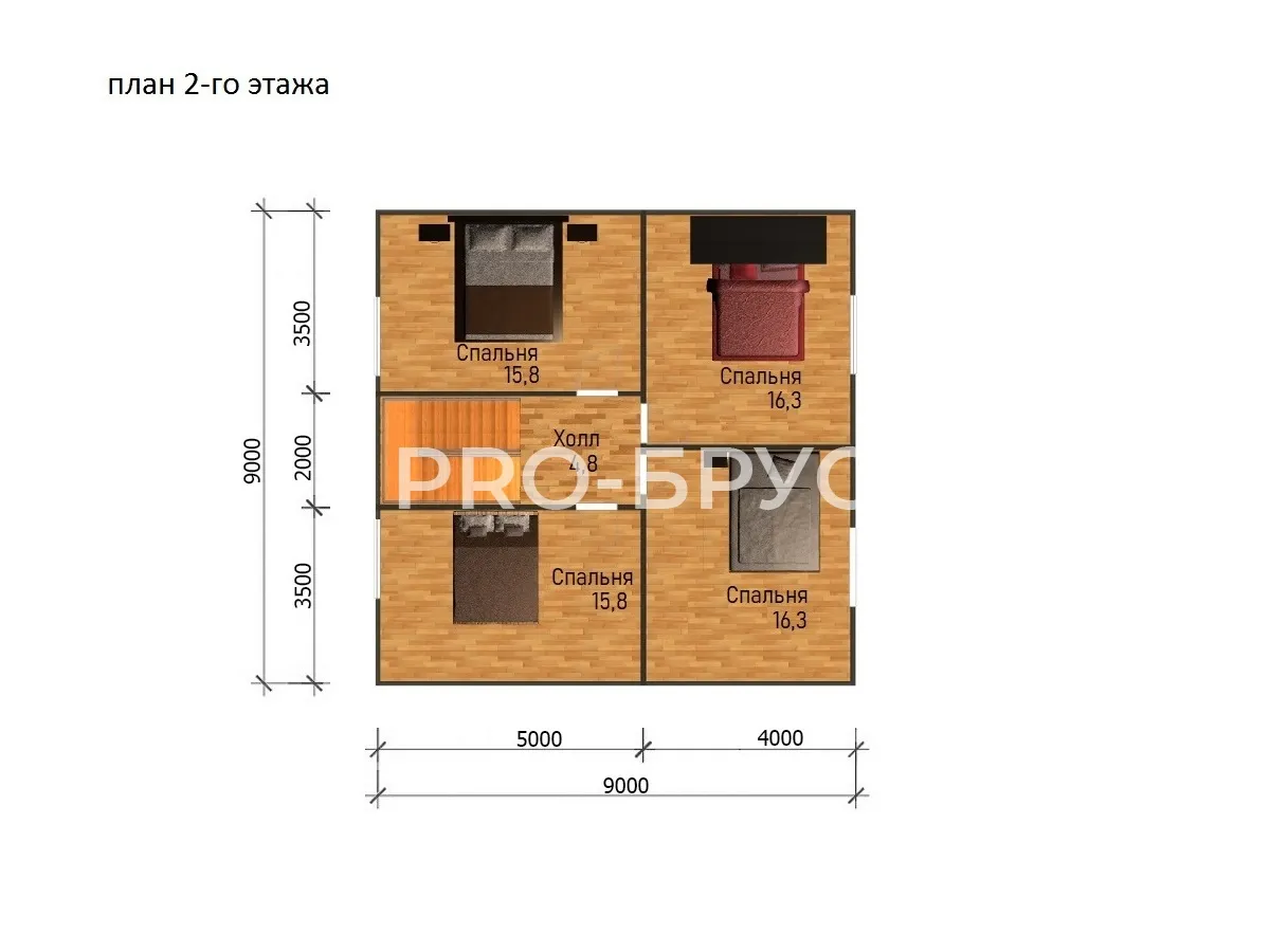 Проект дома из бруса - 9х11 - «Якимово» - 145 м² - планировка второго этажа
