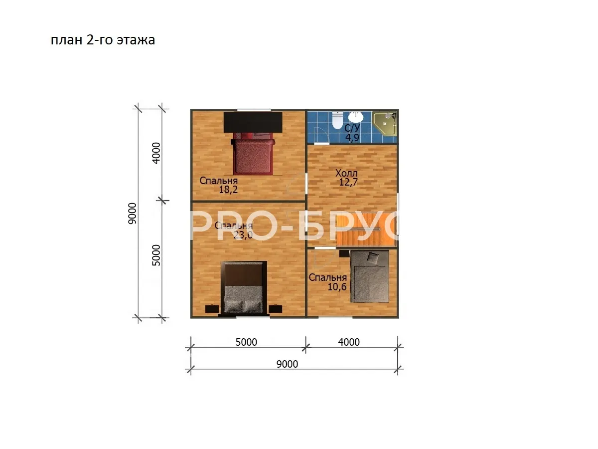 Проект дома из бруса - 9х12 - «Мисково» - 145 м² - планировка второго этажа