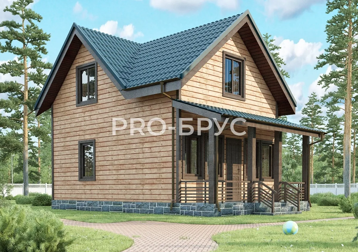 Проект дома из бруса - 6х8 - «Куровское» - 80 м² - главный вид