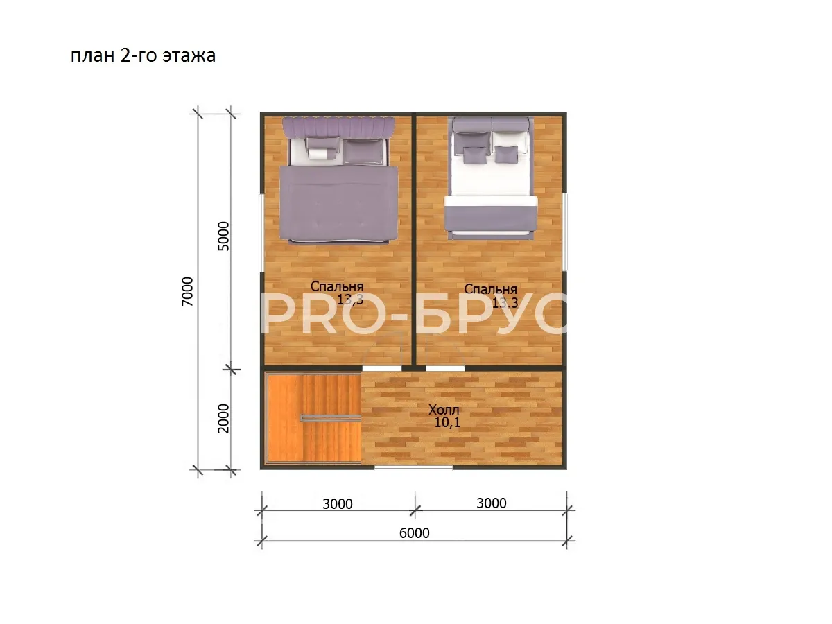 Проект дома из бруса - 6х8 - «Солоница» - 80 м² - планировка второго этажа