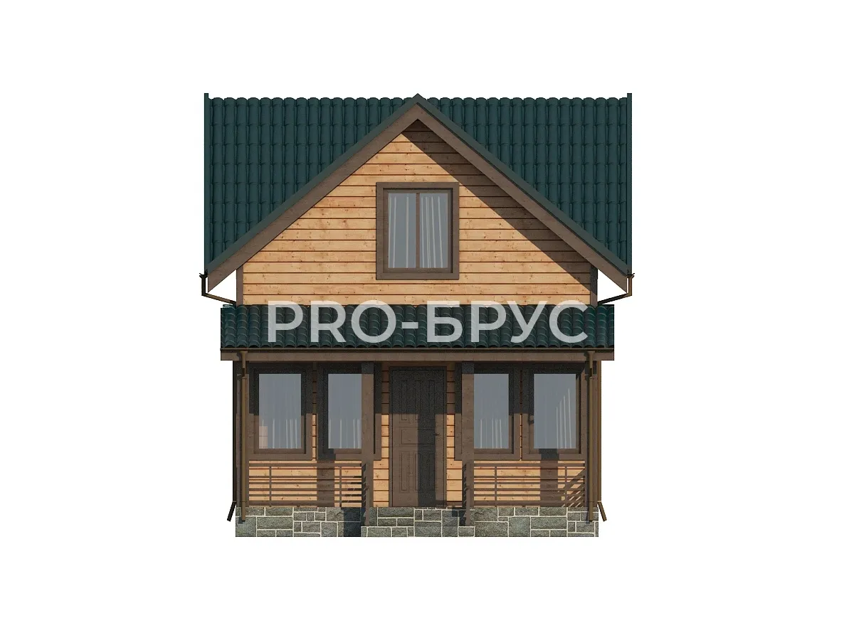 Проект дома из бруса - 6х8 - «Солоница» - 80 м² - вид спереди