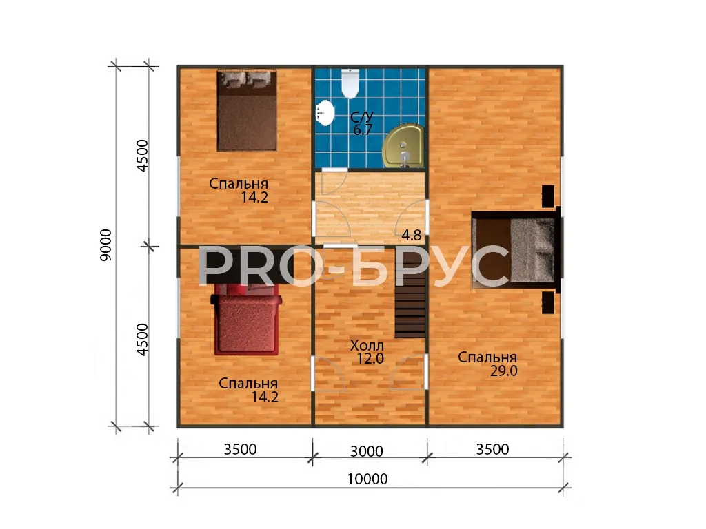 Проект дома из бруса - 10х11 - «Костенево» - 164 м² - планировка второго этажа