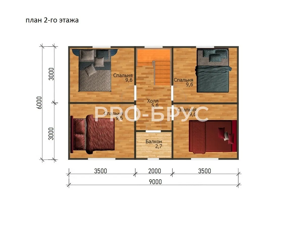 Проект дома из бруса - 7х9 - «Бурдуково» - 100 м² - планировка второго этажа