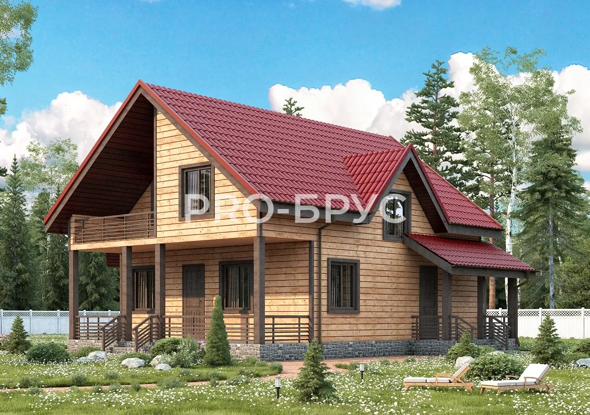 Проект дома из бруса - 8х10 - «Горки» - 146 м² - главный вид