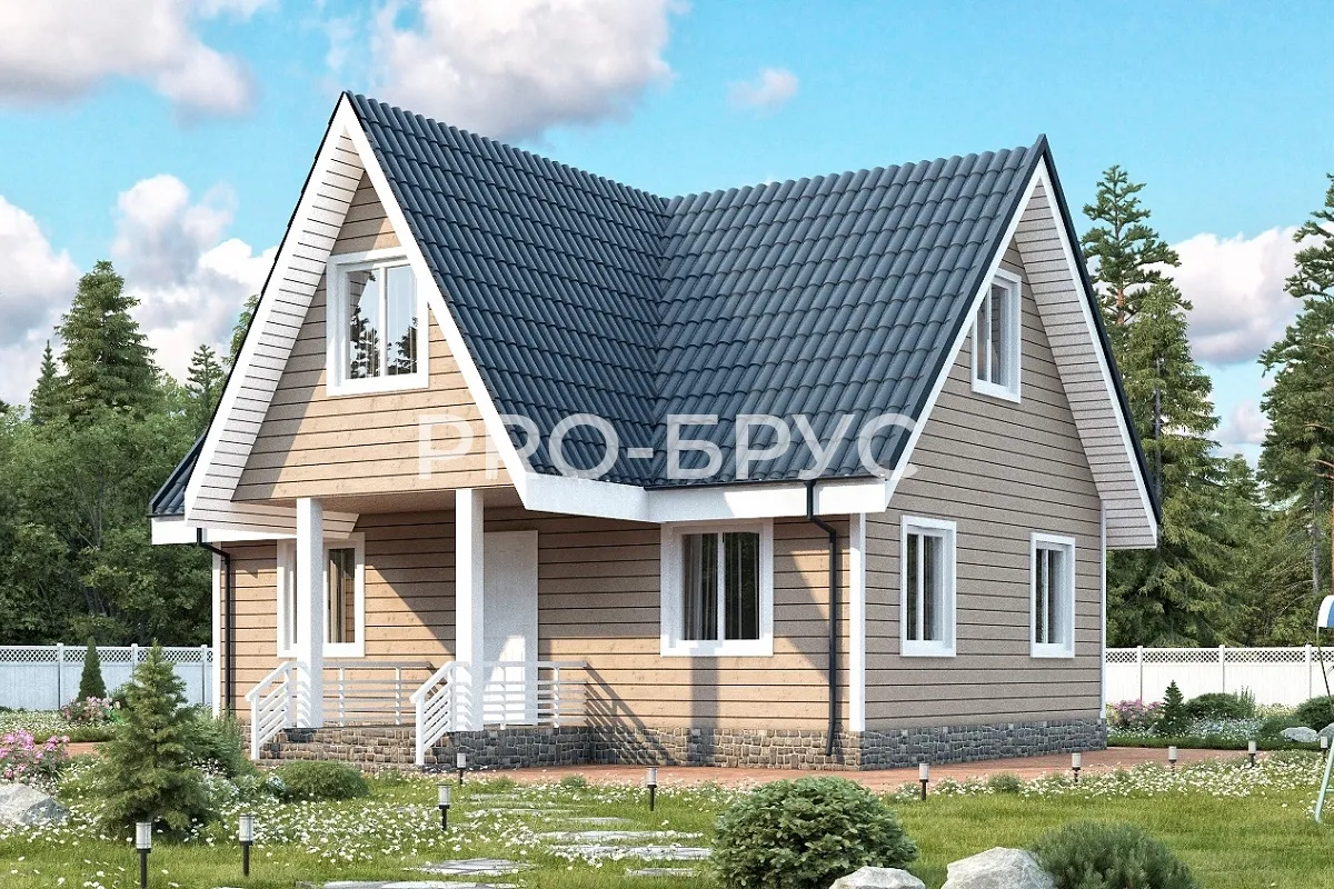 Проект дома из бруса - 8х9 - «Космынино» - 103 м² - главный вид