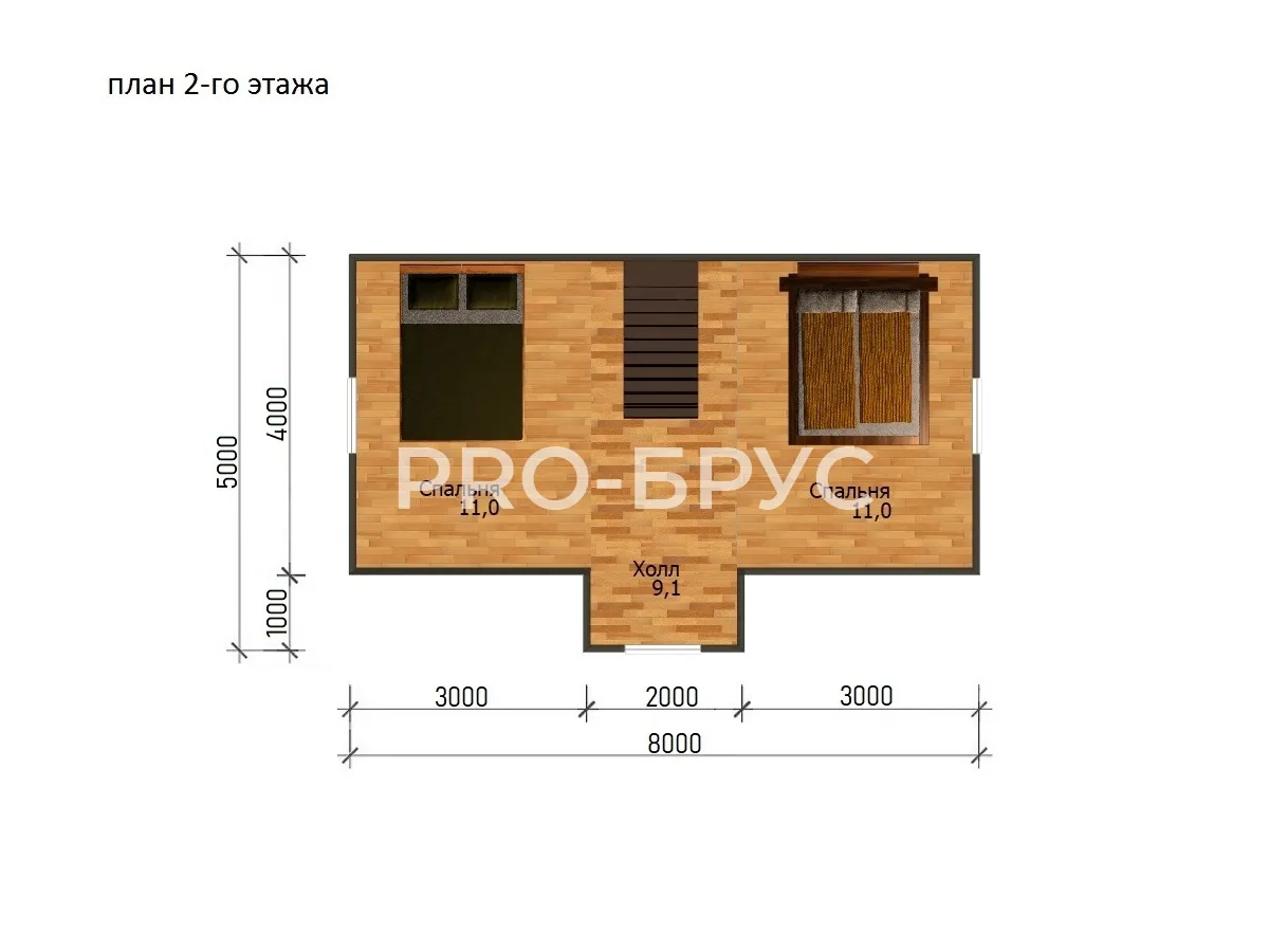 Проект дома из бруса - 7х8 - «Писцово» - 79 м² - планировка второго этажа