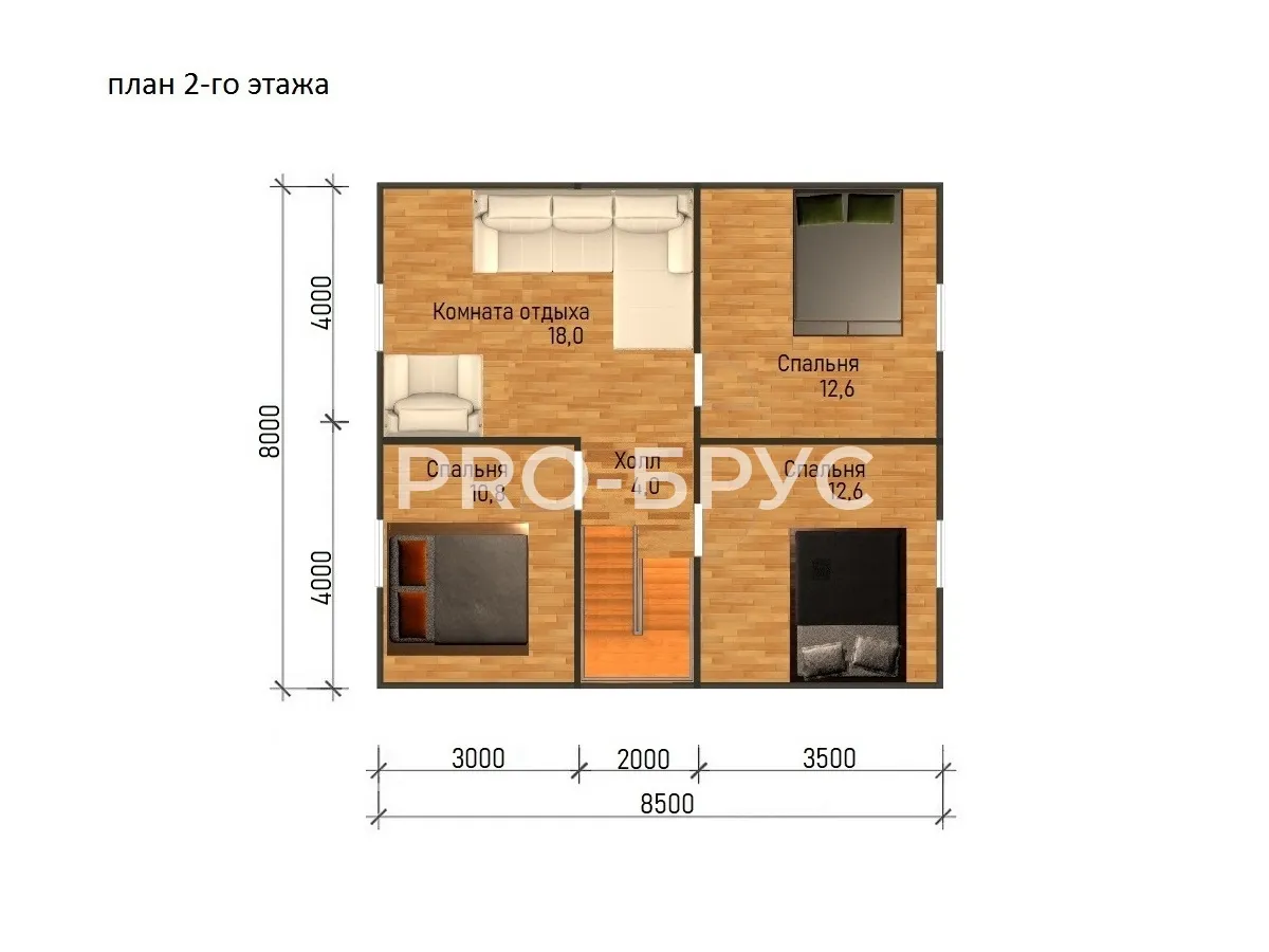 Проект дома из бруса - 8х9 - «Ликурга» - 120 м² - планировка второго этажа