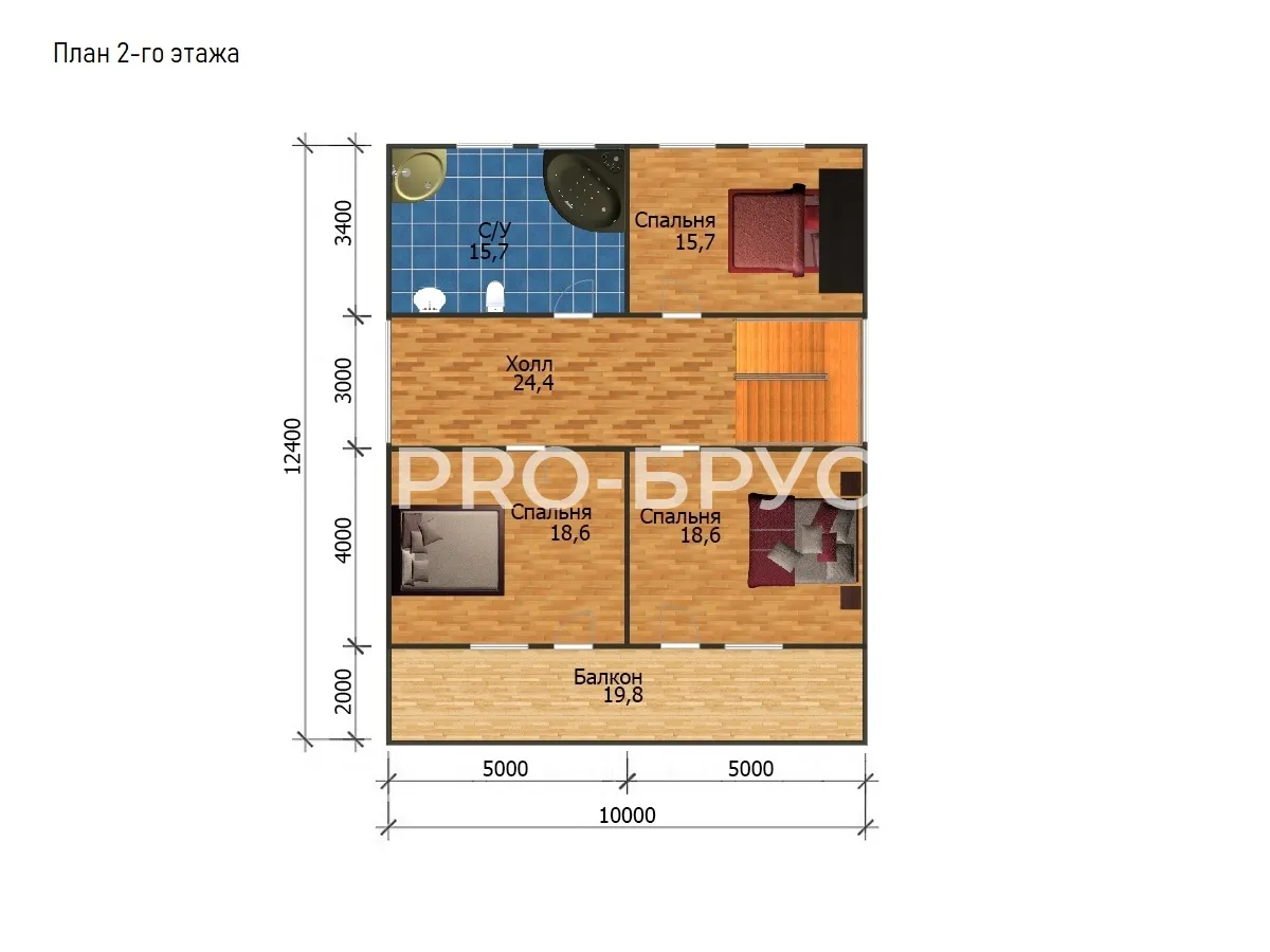 Проект дома из бруса - 12х12 - «Большие Вязёмы» - 250 м² - планировка второго этажа