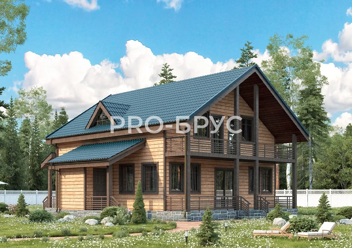 Проект дома из бруса - 12х12 - «Паточного» - 250 м² - главный вид