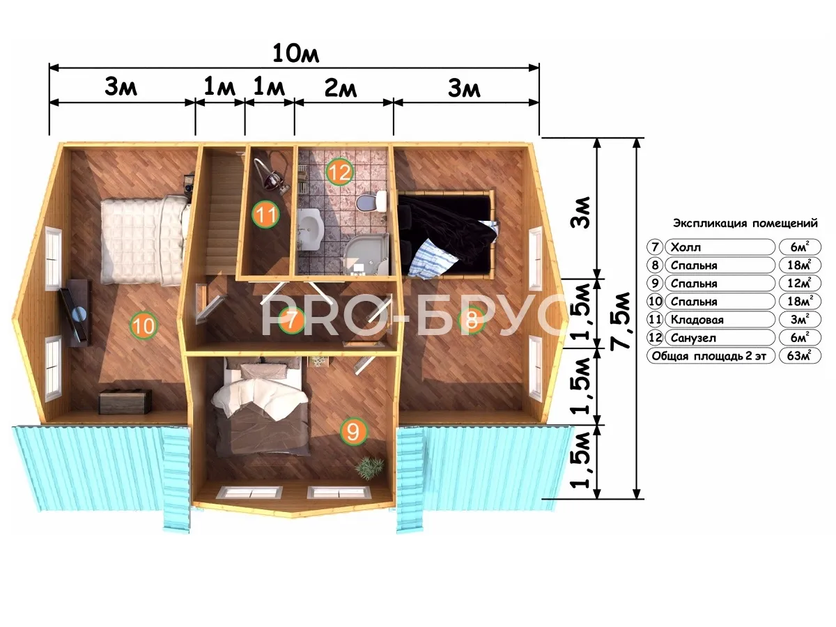 Проект дома из бруса - 7х10 - «Зарубино» - 138 м² - планировка первого этажа