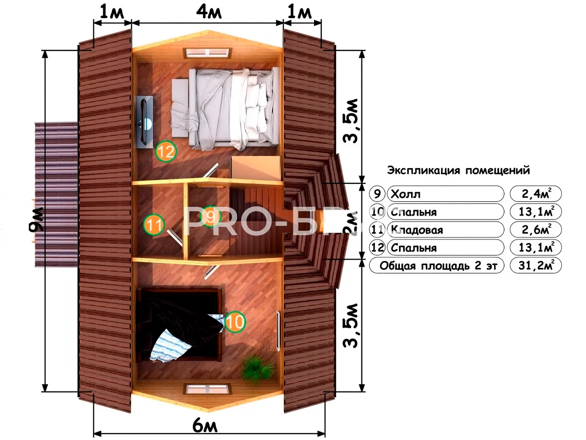 Проект дома из бруса - 6х9 - «Степаново» - 90 м² - планировка первого этажа