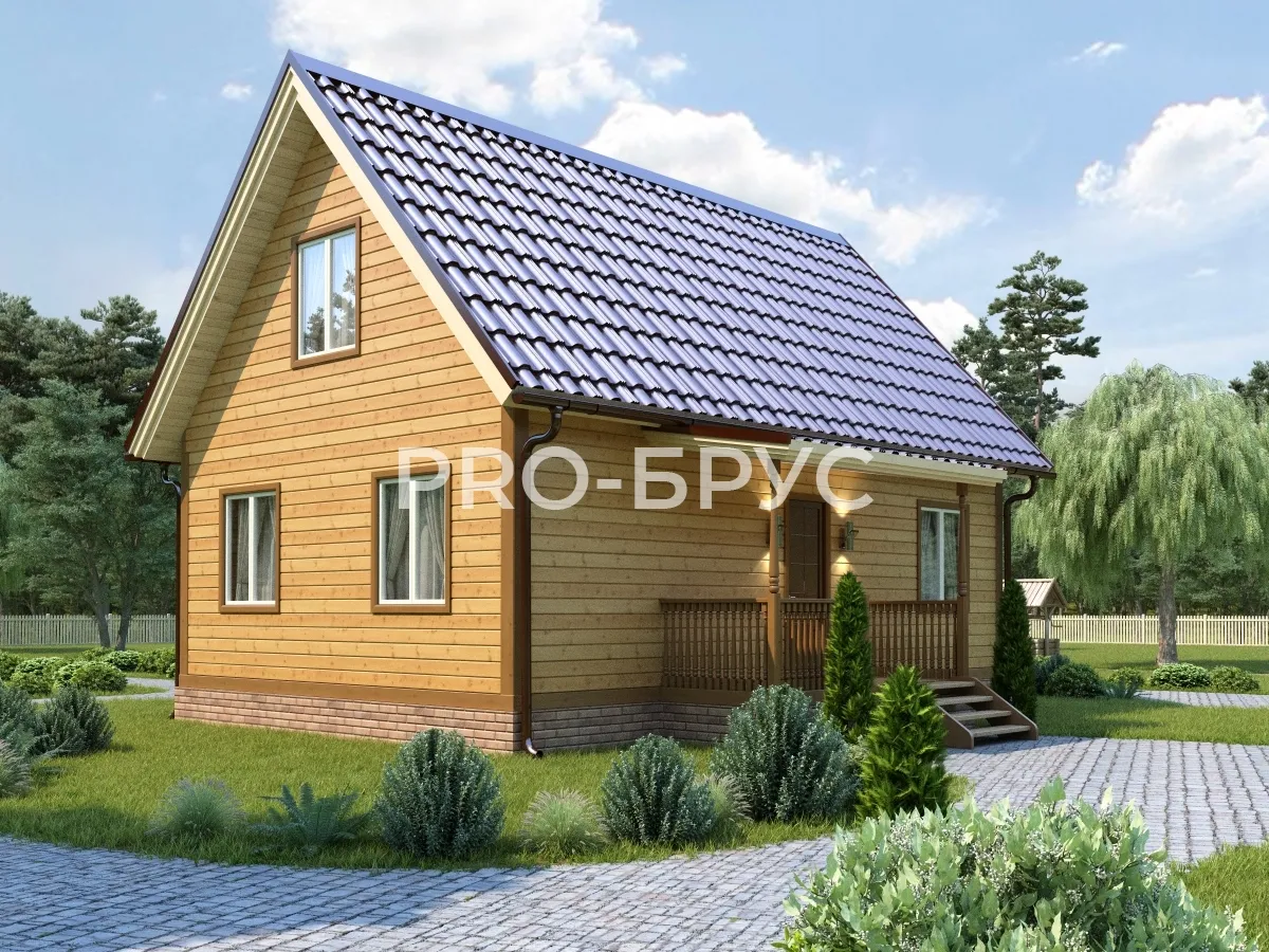 Проект дома из бруса - 6х9 - «Власиха» - 90 м² - вид спереди