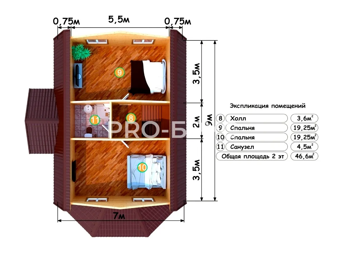 Проект дома из бруса - 7х11 - «Михайловское» - 120 м² - планировка первого этажа